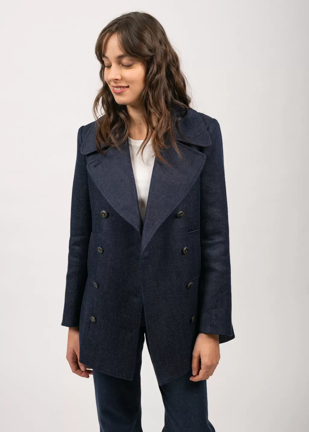 Best Saint James Héritage peacoat for women in Merino wool Indigo/chanvre
