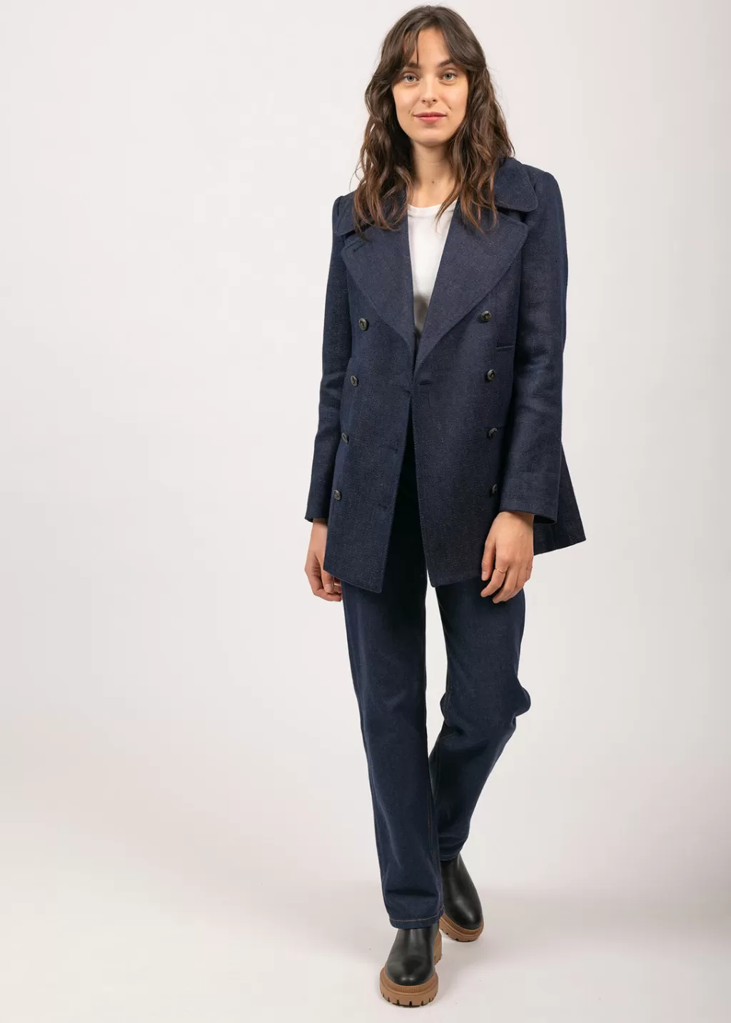 Best Saint James Héritage peacoat for women in Merino wool Indigo/chanvre