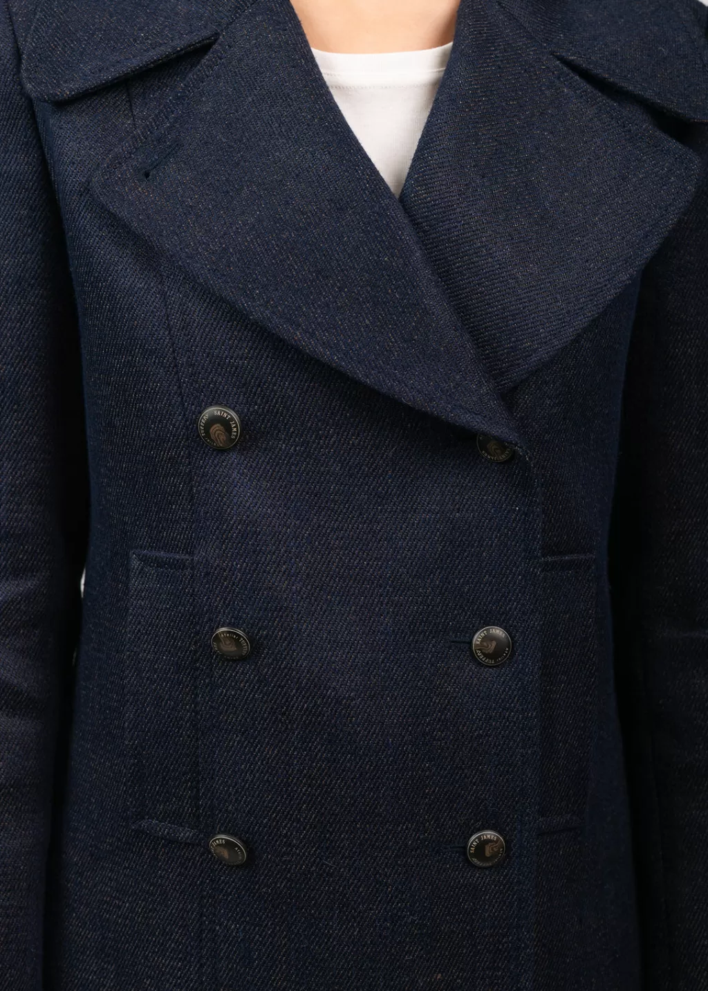 Best Saint James Héritage peacoat for women in Merino wool Indigo/chanvre