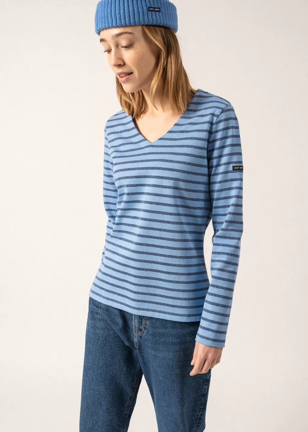 puy_tshirt_vneck_2-1.webp Discount Saint James Puy T-Shirt V-Neck Oxygene/bleu