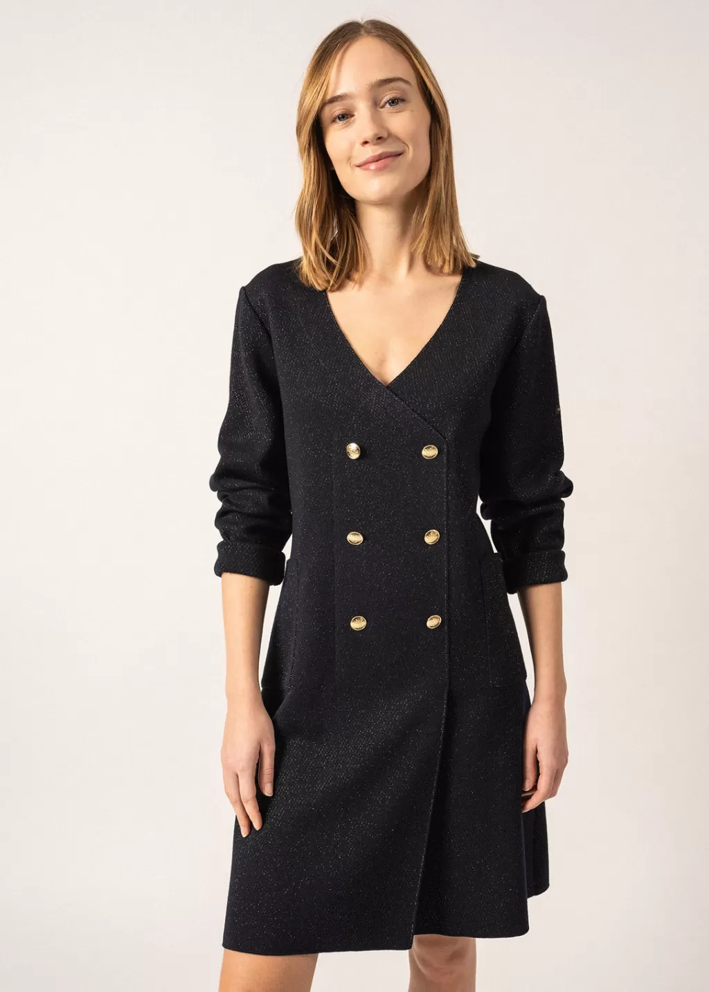 royale_lurex_wool_wrap_dress_2.webp Outlet Saint James Royale Lurex Wool Wrap Dress Navy/champagne