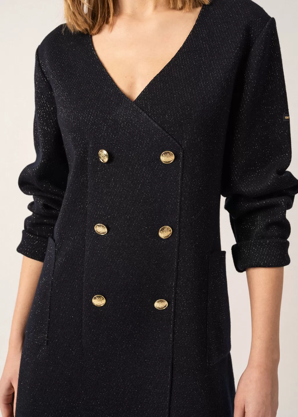 royale_lurex_wool_wrap_dress_3.webp Outlet Saint James Royale Lurex Wool Wrap Dress Navy/champagne