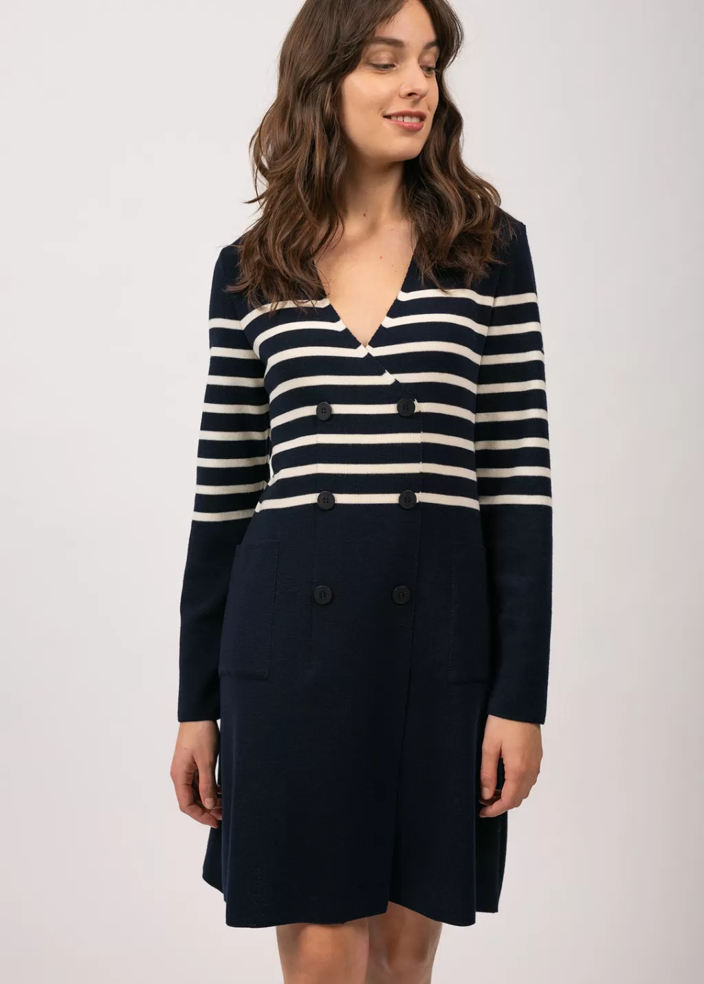 royale_striped_dress_in_wool_2.webp Hot Saint James Royale striped dress in wool Navy/ecume
