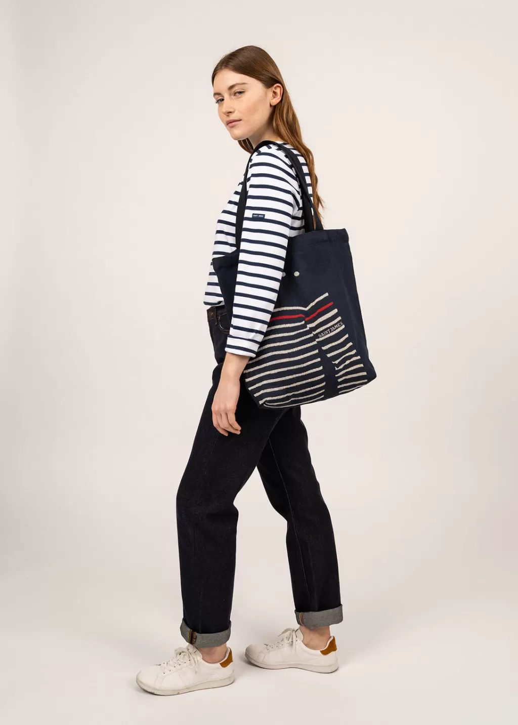 tote_bag_in_recycled_cotton_2.webp Flash Sale Saint James Tote bag in recycled cotton Marine/ecru